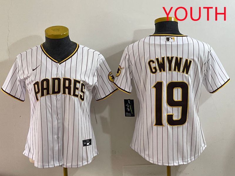 Youth San Diego Padres #19 Gwynn White Stripe Game 2025 Nike MLB Jersey style 1